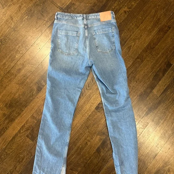 Zara Blue High Rise Slim Split Hem Flared Jeans 6164 170 427 Size US 8 - Picture 3 of 8